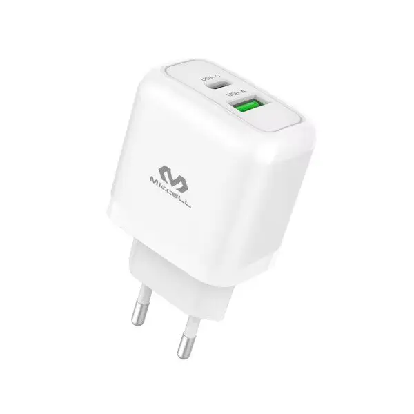 CARGADOR MICCELL RAPIDO USB-C PD 20W + USB 3.0 T12