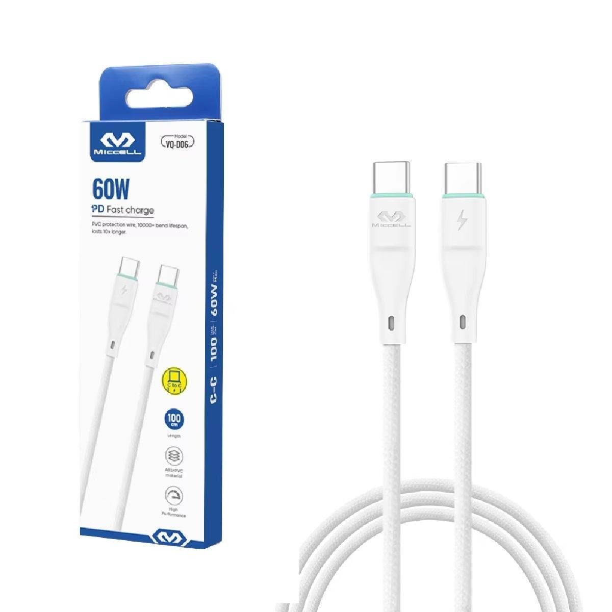 CABLE MICCELL TIPO C A TIPO C 2.4A 60W 1M D06 BLANCO