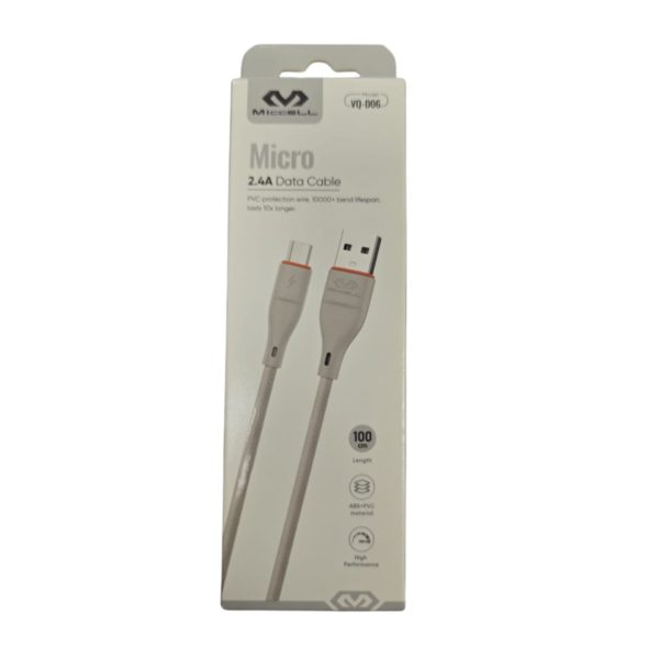 CABLE USB - MICRO USB MICCELL 2.4A 1M D06 GRIS